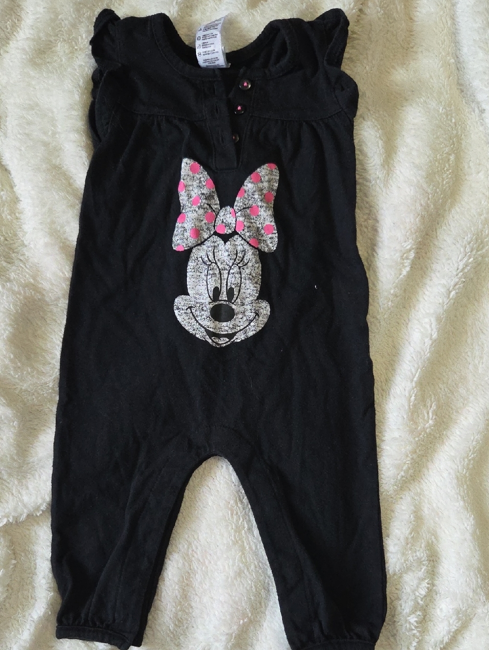 Disney Black Minnie Mouse Romper with Pink Polka-Dot Bow